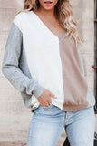 V-neck Color Block Loose Sweater