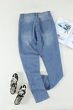 Print Stitching Ripped Skinny Jeans