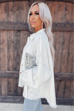 Sequin Pockets BF Distressed Shirt