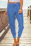 Navy Blue Elastic Waist Jogger Pants with Pockets