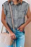 Rolled Sleeve Buttoned Denim Shirt with Pocket