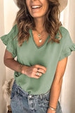 V Neck Ruffle Short Sleeve T-shirt