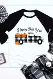 Happy Fall Yall Pumpkin Truck Graphic Print Color Block Top