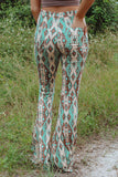 Sky Blue High Waist Tribal Pattern Bell Pants