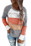 Multi-color Knitted Color Block Long Sleeve Crew Neck Sweater