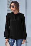 Frilled Mock Neck Balloon Sleeve Blouse