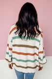 Drop Shoulder Pocketed Stripe Sweater Cardigan