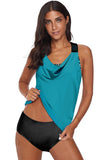 Cowl Neck Splicing Tank and Panty Tankini Set