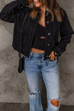 Black Frayed Trim Button Down Denim Jacket