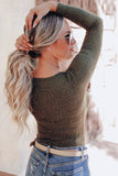 Olive Strappy Hollow-out Scoop Neck Long Sleeve Leopard Bodysuit