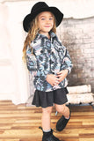 Sky Blue Aztec Print Buttoned Girl's Jacket with Pockets