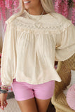 Beige Lace Up Back Swiss Dot Blouse