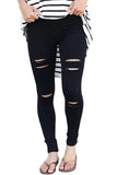 Burgundy Distressed Front Stretch Denim Pants