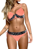 Wild Print Patchwork Colorblock Push up Bikini