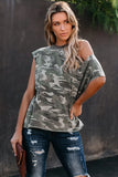 Camouflage Pattern Cut out Shoulder T-shirt