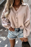 Turn Collar V Neck Crinkled Cuffed Shirt