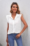 Turn-down Collar Ruffle Polka Dot Tank