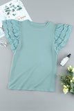 Green Hollow Out Ruffle Sleeve T-shirt