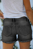 Light Blue Distressed Ripped Denim Shorts with Pockets