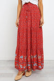 Boho Floral Print Elastic High Waist Pleated A Line Maxi Skirt