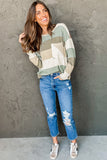 Color Block Ribbed Long Sleeve Top with Pocket
