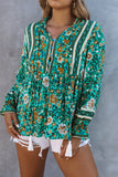 Boho Floral Print Peplum Long Sleeve Blouse