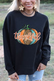 Black Thankful Leopard Pumpkin Graphic Halloween Sweatshirt