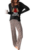 Long Sleeve Top and Leopard Print Pants Lounge Set