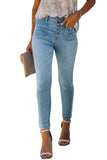 Light Blue Button Fly Skinny Jeans with Pockets