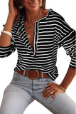 Striped Print Ruffled Buttoned Long Sleeve Top