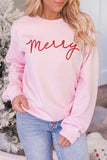 Merry Letter Print Long Sleeve Pullover Sweatshirt