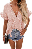 Khaki Split V Neck Print Babydoll Top