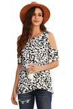 Beige Cheetah Print Cold Shoulder Top