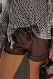 PU Leather Belted High Waist Shorts