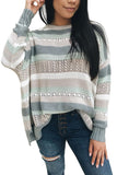 Colorful Striped Crew Collar Hollow-out Knit Sweater