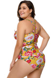 Plus Size Floral Print Crisscross Detail Teddy Swimsuit