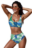 U-neckline High Waist Tropical Bikini