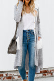 Solid Patchwork Long Striped Cardigan with Pockets