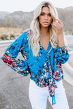 V Neck Long Sleeve Tie Front Blouse