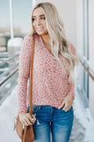 Navy Button V Neck Long Sleeve Floral Top