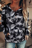 Plaid Button Collar Drawstring Pullover Hoodie