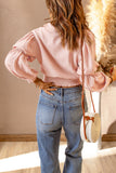 Pink Bubble Sleeve Smocked Crop Top