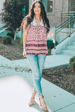 Floral Printed Eyelet Tassel Top