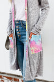 Solid Patchwork Long Striped Cardigan with Pockets