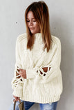 High Neck Cable Knit Hollow-out Sleeves Sweater