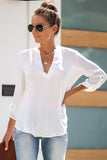 Split Collar Roll Up Sleeve Blouse