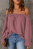 Pink Frilled Off-shoulder Neckline Loose Blouse