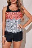 Multicolor Leopard Floral Mesh Splicing Two-piece Tankini