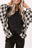 Buffalo Plaid Splicing Split Neck Knit Top