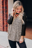 Choker Crisscross Contrast 3/4 Sleeve Leopard Print Top